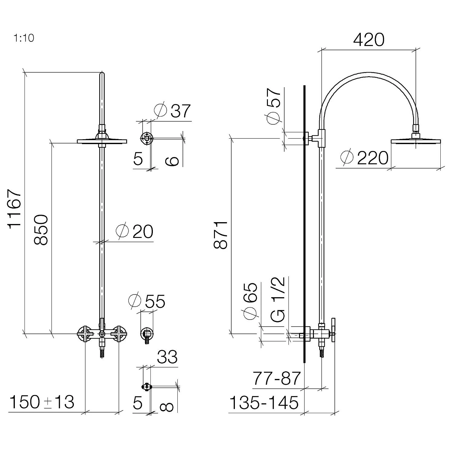 Dornbracht TARA Shower Pipe Mit Brausebatterie 2 Dornbracht TARA Shower Pipe Mit Brausebatterie – Bild 2