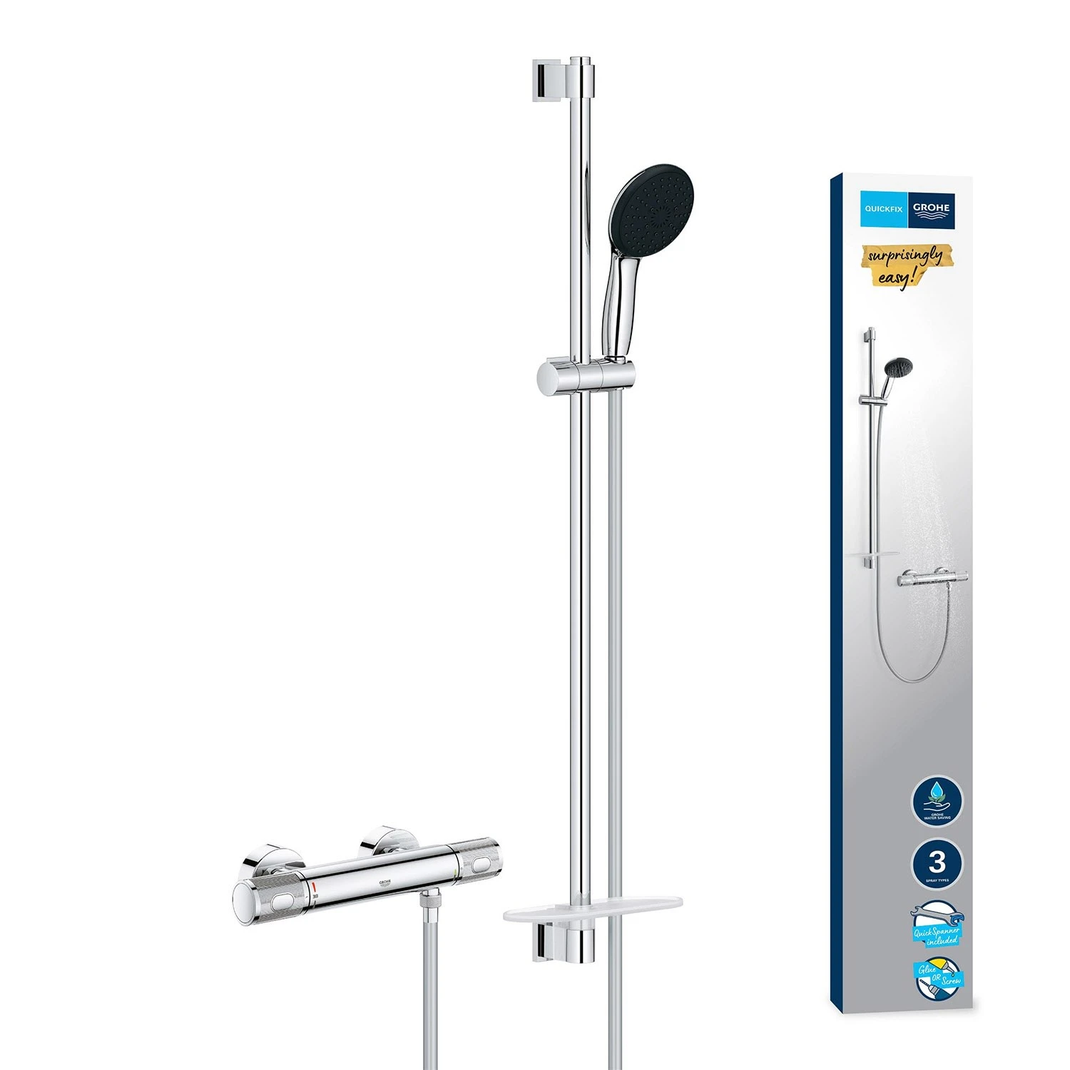 GROHE Precision Feel Thermostat-Brausebatterie 1/2" Mit Brausegarnitur 90 Cm 1 GROHE Precision Feel Thermostat-Brausebatterie 1/2" Mit Brausegarnitur 90 Cm