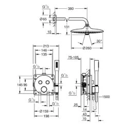 GROHE Precision SmartControl Duschsystem, Thermostat, UP, Mit Vitalio Joy 260, Rund -Hansgrohe Verkäufe grohe duschsysteme rainshower precision smartcontrol thermostat 12662866