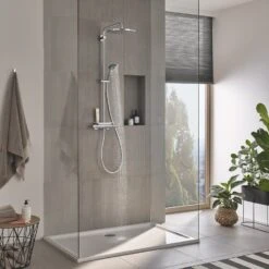 GROHE Vitalio System 310 Duschsystem Mit Thermostatbatterie Mit Ablage -Hansgrohe Verkäufe grohe duschsysteme vitalio 310 mit thermostatbatterie 6078799