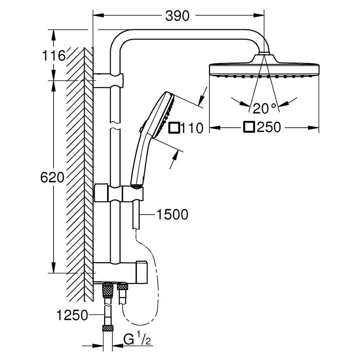 GROHE Vitalio Comfort 250 Flex Duschsystem Mit Umstellung, Wandmontage 62 Cm 4 GROHE Vitalio Comfort 250 Flex Duschsystem Mit Umstellung, Wandmontage 62 Cm – Bild 4