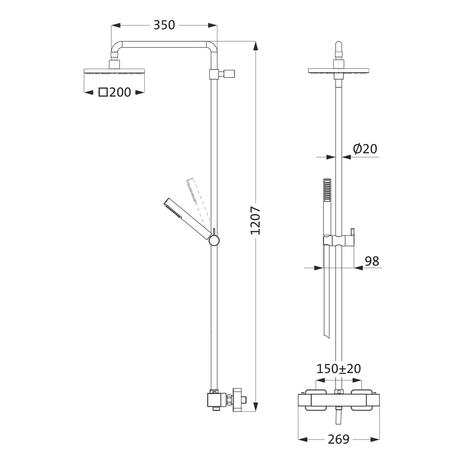 Herzbach LIVING SPA Duschsäule Mit Regenbrause 20 Cm Eckig, Mit Stabhandbrause 2 Herzbach LIVING SPA Duschsäule Mit Regenbrause 20 Cm Eckig, Mit Stabhandbrause – Bild 2