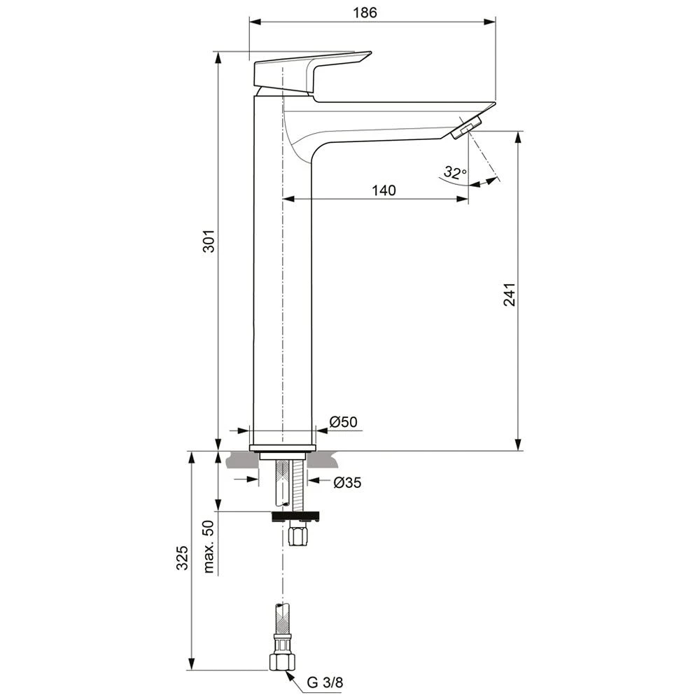 Ideal Standard Tesi Einhebel-Waschtischarmatur Mit Verlängertem Sockel 2 Ideal Standard Tesi Einhebel-Waschtischarmatur Mit Verlängertem Sockel – Bild 2