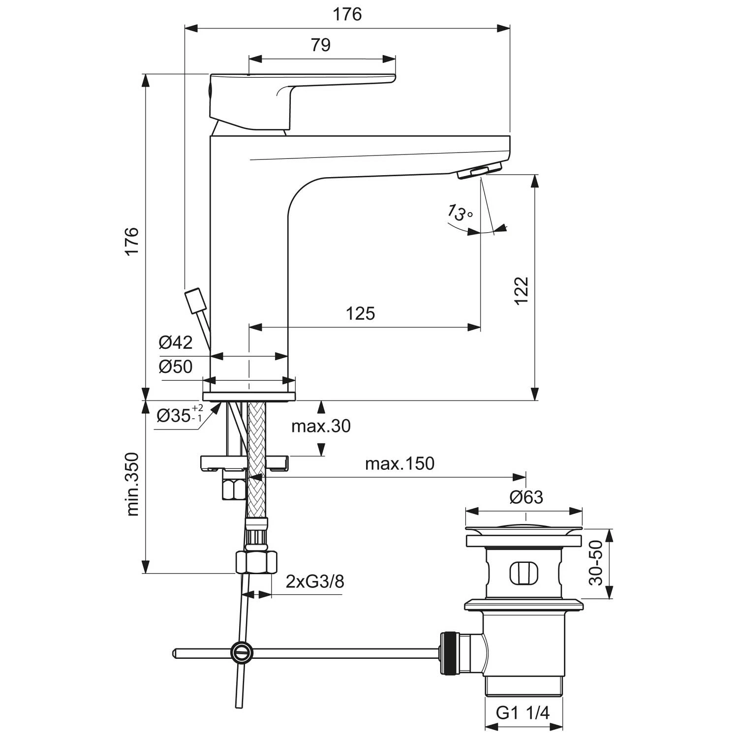 Ideal Standard Cerafine O Einhebel-Waschtischarmatur Grande Mit Ablaufgarnitur 5 Ideal Standard Cerafine O Einhebel-Waschtischarmatur Grande Mit Ablaufgarnitur – Bild 5