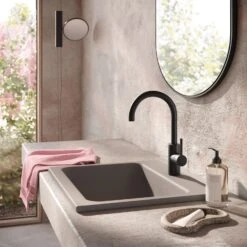 Herzbach DEEP BLACK Waschtischmischer L-Size Griff Seitlich Ohne Ablaufgarnitur -Hansgrohe Verkäufe herzbach deep waschtisch black waschtischmischer size 13942435