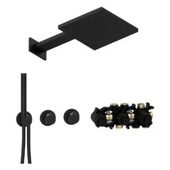 Herzbach MODUL7 BLACK Duschsystem T-TF2 Mit Thermostat Und Regenbrause TWIN FLOW
