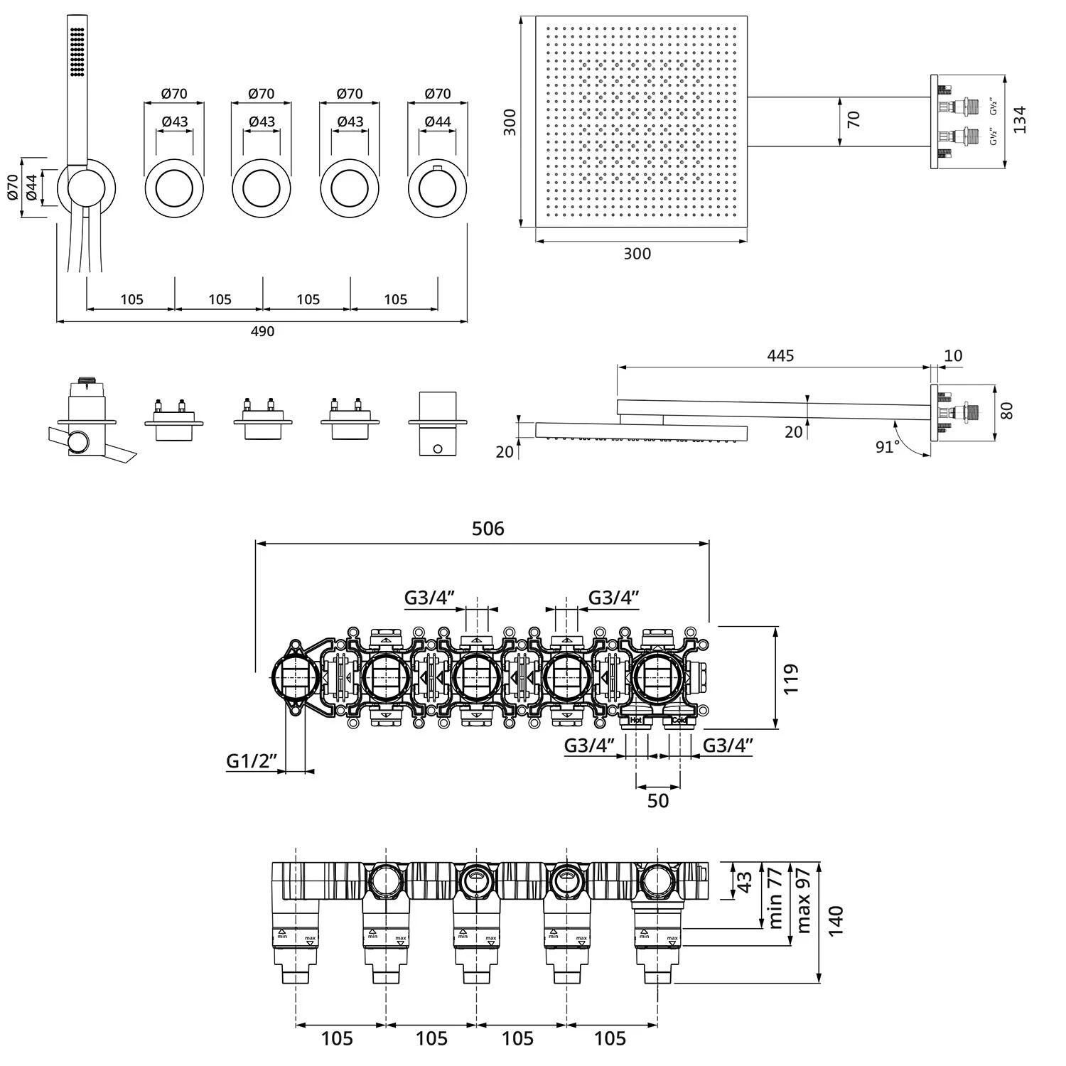 Herzbach MODUL7 IX Duschsystem P-TF2 Mit PUSH Thermostat Und Regenbrause TWIN FLOW 3 Herzbach MODUL7 IX Duschsystem P-TF2 Mit PUSH Thermostat Und Regenbrause TWIN FLOW – Bild 3