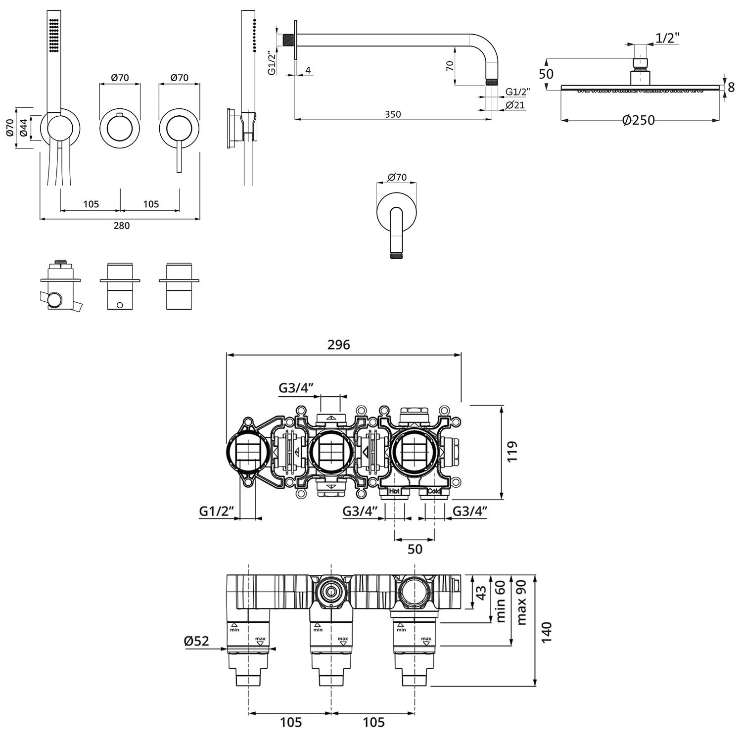 Herzbach MODUL7 IX Duschsystem H-RB250 Mit Hebelmischer Und Kopfbrause Rund 3 Herzbach MODUL7 IX Duschsystem H-RB250 Mit Hebelmischer Und Kopfbrause Rund – Bild 3