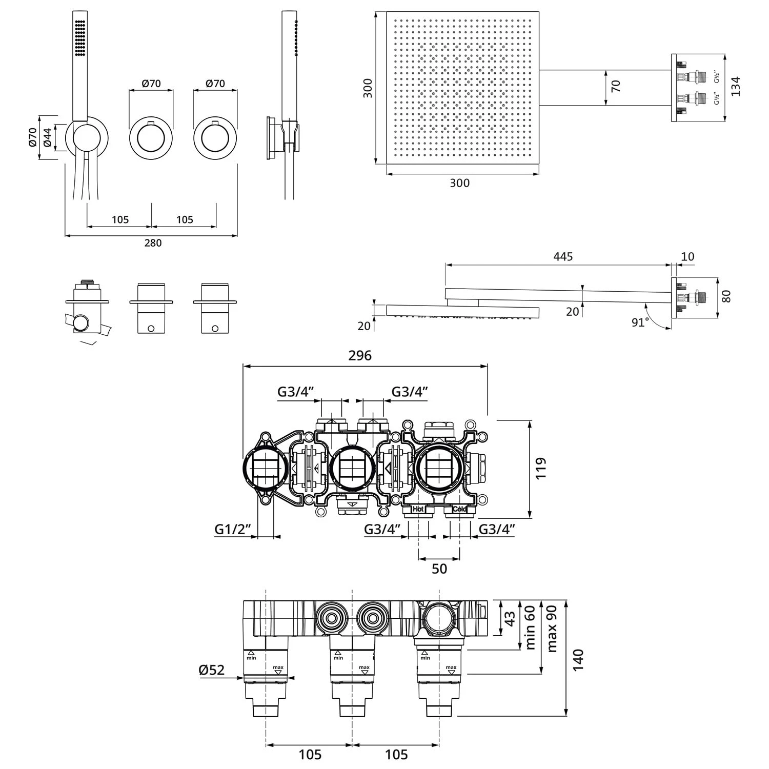 Herzbach MODUL7 IX Duschsystem T-TF2 Mit Thermostat Und Regenbrause TWIN FLOW 3 Herzbach MODUL7 IX Duschsystem T-TF2 Mit Thermostat Und Regenbrause TWIN FLOW – Bild 3