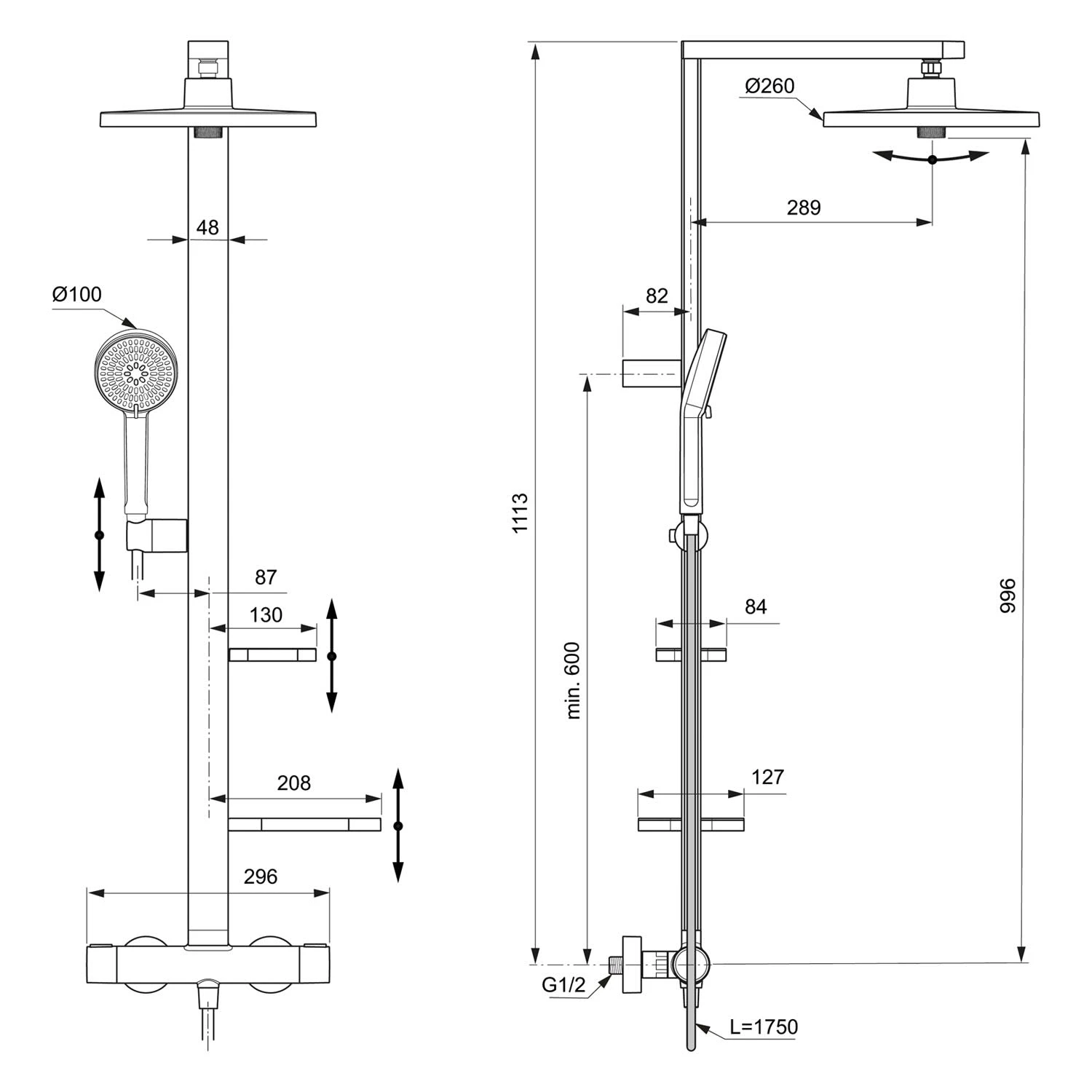 Ideal Standard Alu+ Duschsystem Mit Ceratherm Brausethermostat, 2 Ablagen, 2-Funktions-Handbrause Und 2-Funktions-Kopfbrause 7 Ideal Standard Alu+ Duschsystem Mit Ceratherm Brausethermostat, 2 Ablagen, 2-Funktions-Handbrause Und 2-Funktions-Kopfbrause – Bild 7
