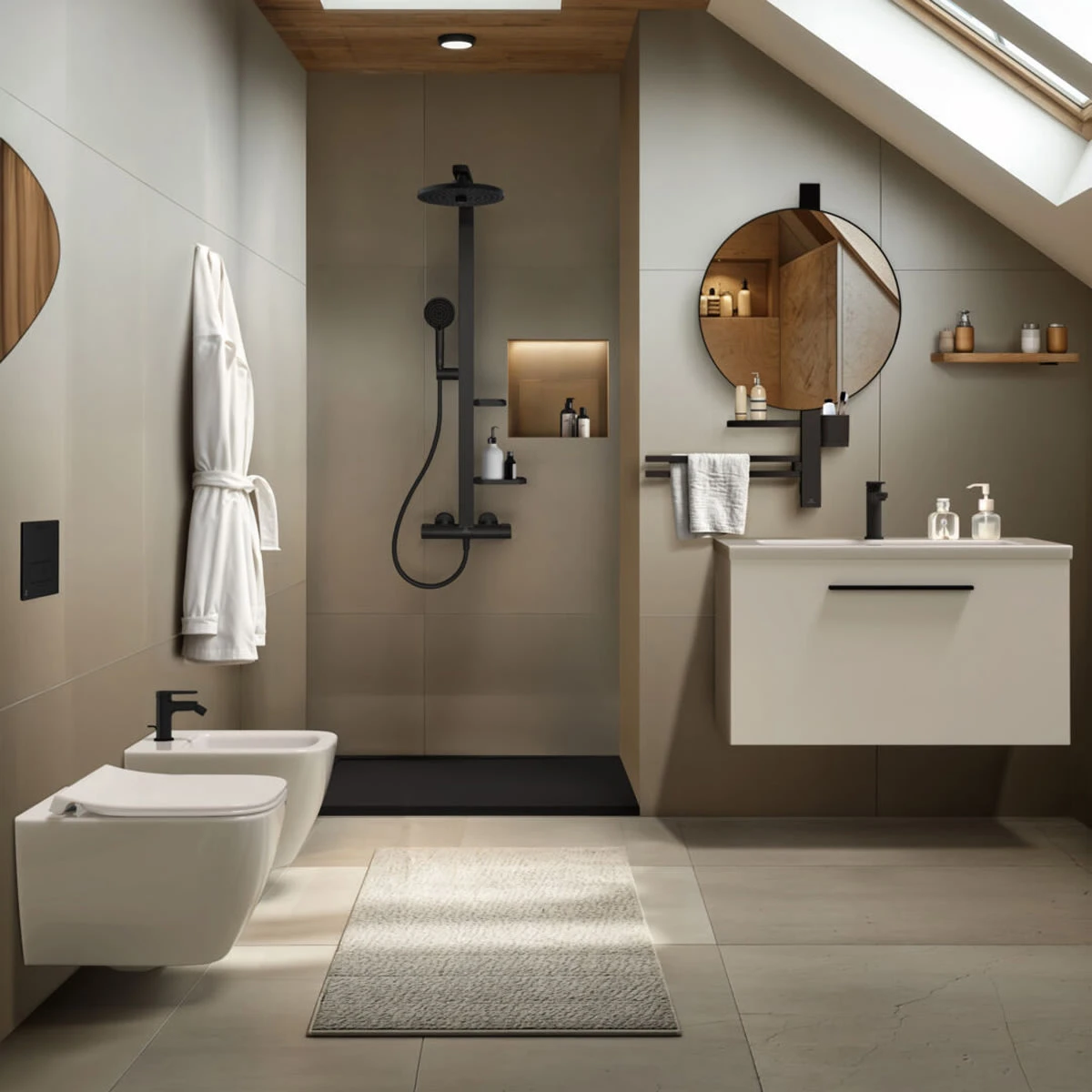 Ideal Standard Alu+ Duschsystem Mit Ceratherm Brausethermostat, 2 Ablagen, 2-Funktions-Handbrause Und 2-Funktions-Kopfbrause 12 Ideal Standard Alu+ Duschsystem Mit Ceratherm Brausethermostat, 2 Ablagen, 2-Funktions-Handbrause Und 2-Funktions-Kopfbrause – Bild 12