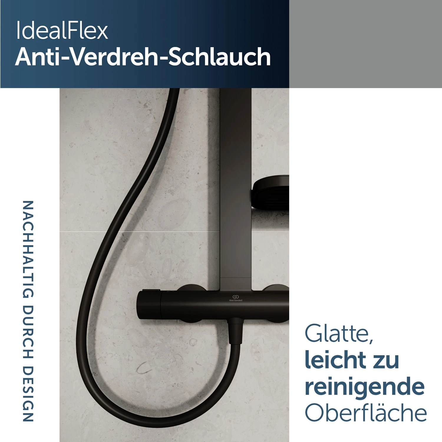 Ideal Standard Alu+ Duschsystem Mit Ceratherm Brausethermostat, 2 Ablagen, 2-Funktions-Handbrause Und 2-Funktions-Kopfbrause 3 Ideal Standard Alu+ Duschsystem Mit Ceratherm Brausethermostat, 2 Ablagen, 2-Funktions-Handbrause Und 2-Funktions-Kopfbrause – Bild 3