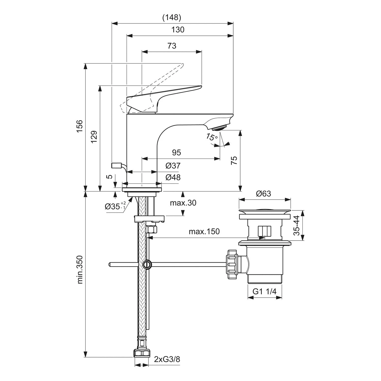 Ideal Standard Ceralife O Waschtischarmatur H75 Zugstangen-Ablaufgarnitur 5 Ideal Standard Ceralife O Waschtischarmatur H75 Zugstangen-Ablaufgarnitur – Bild 5