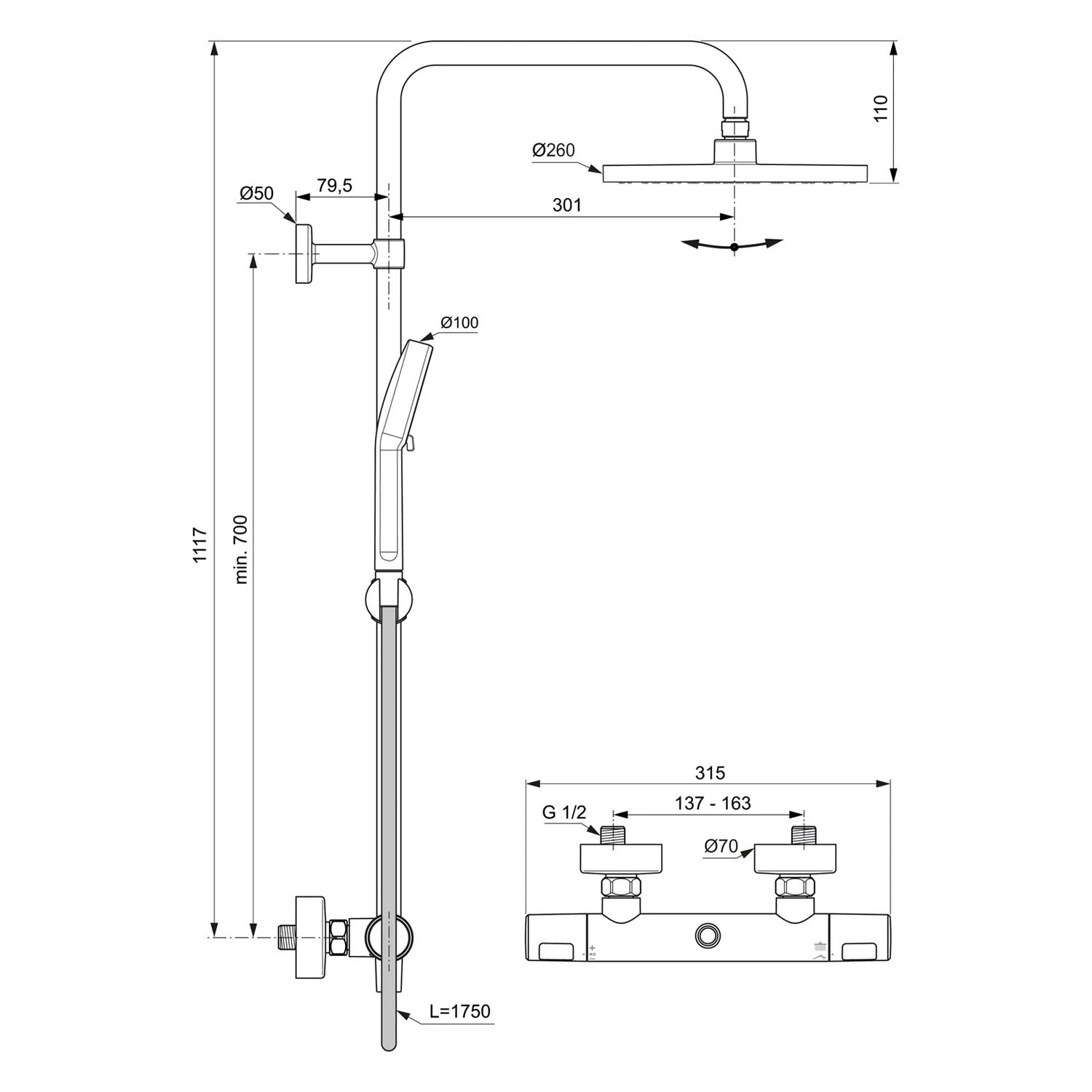 Ideal Standard Ceratherm T25 N Duschsystem, Kopfbrause Rund 5 Ideal Standard Ceratherm T25 N Duschsystem, Kopfbrause Rund – Bild 5