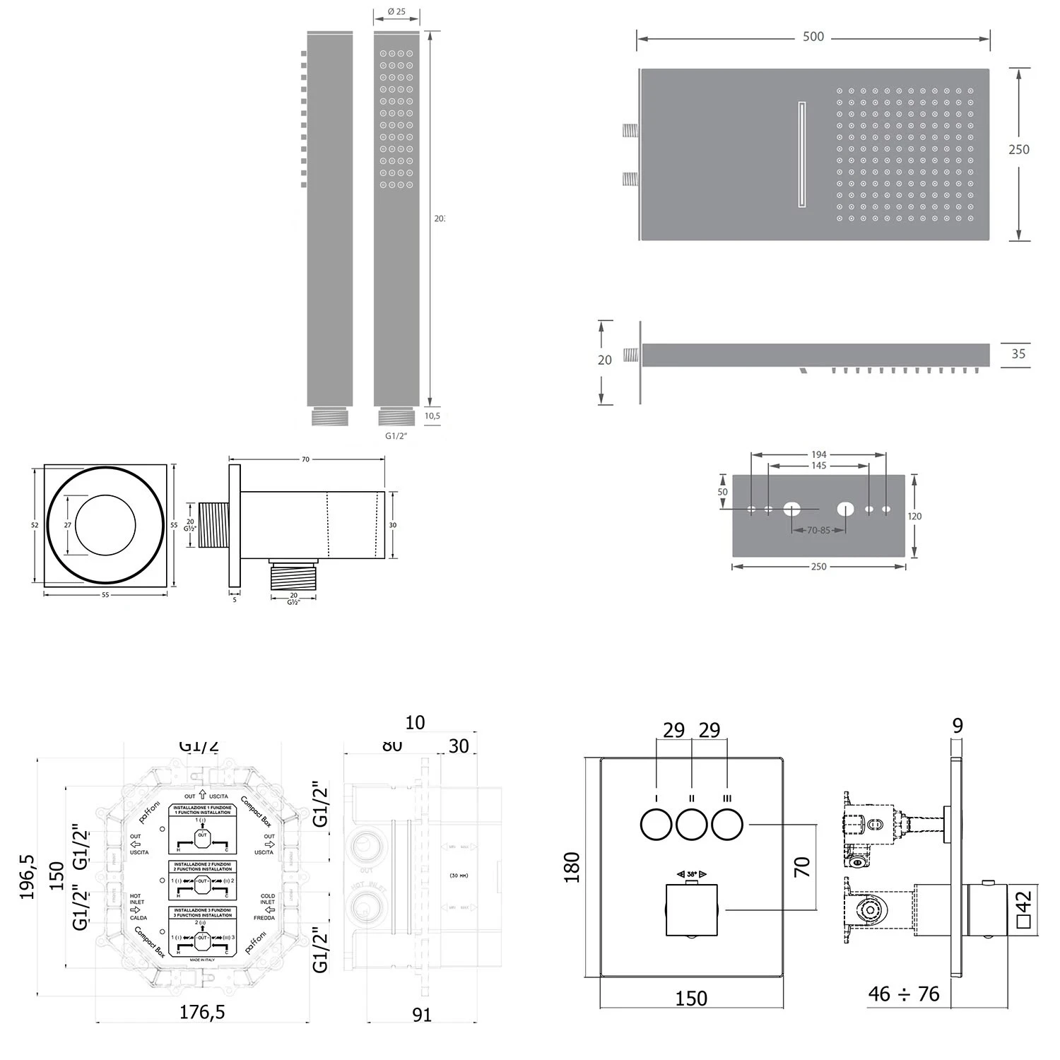 Kronenbach Smart Push Thermostat Duschsystem Unterputz Für 3 Verbraucher, Eckig 6 Kronenbach Smart Push Thermostat Duschsystem Unterputz Für 3 Verbraucher, Eckig – Bild 6