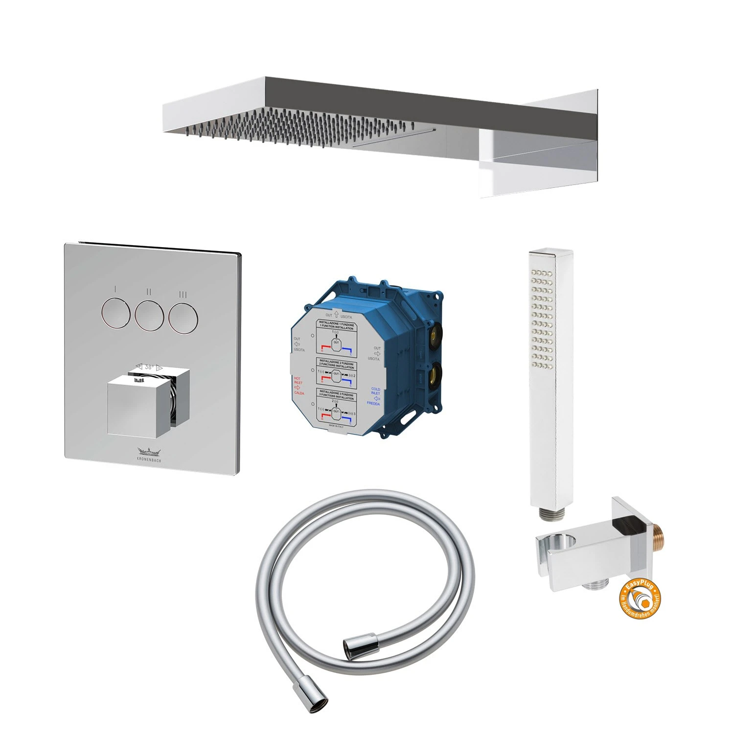 Kronenbach Smart Push Thermostat Duschsystem Unterputz Für 3 Verbraucher, Eckig 2 Kronenbach Smart Push Thermostat Duschsystem Unterputz Für 3 Verbraucher, Eckig – Bild 2