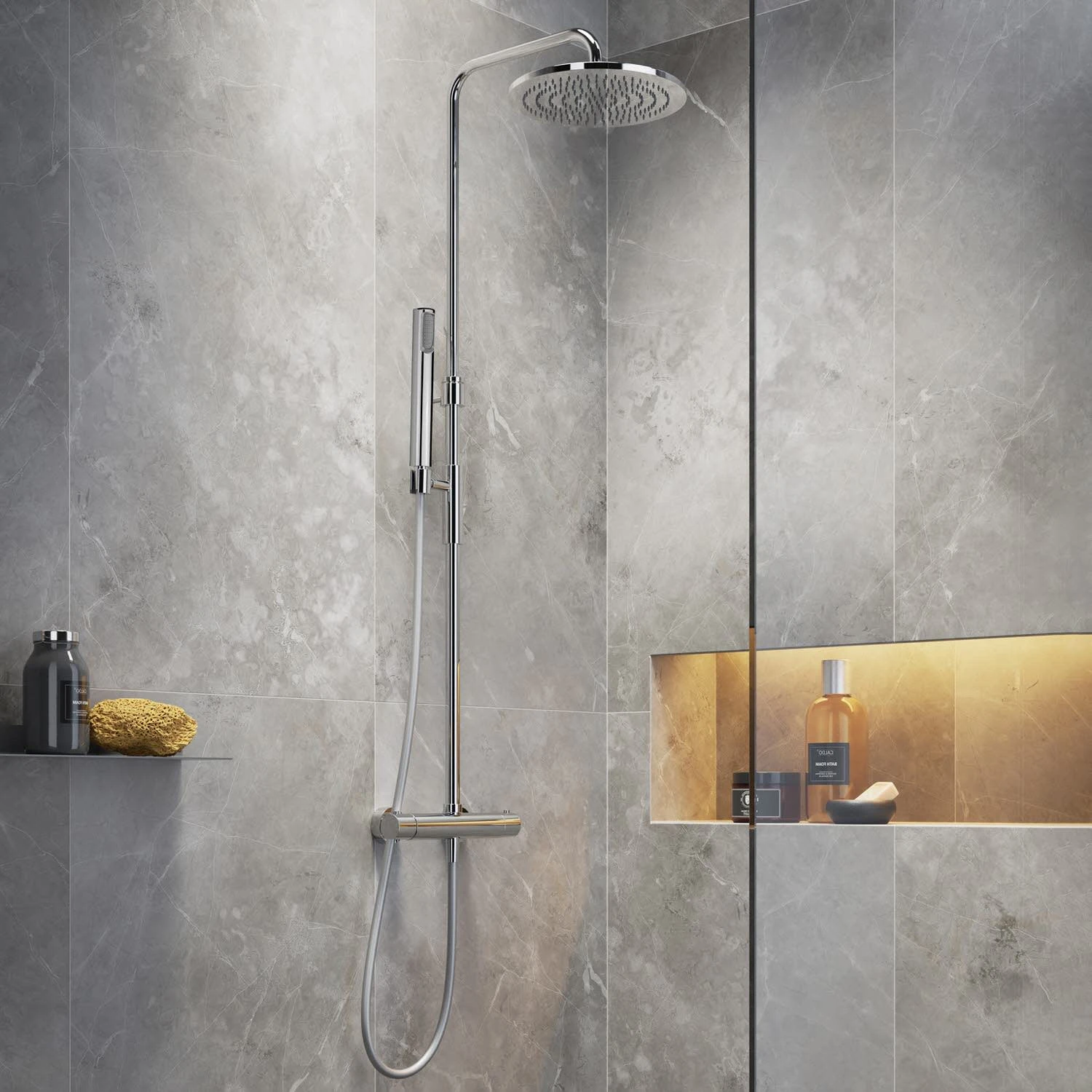 Steinkamp Living Thermostat Duschsystem AP Mit Kopfbrause Ø 22,5 Cm Und Stabhandbrause, Höhenverstellbar 1 Steinkamp Living Thermostat Duschsystem AP Mit Kopfbrause Ø 22,5 Cm Und Stabhandbrause, Höhenverstellbar