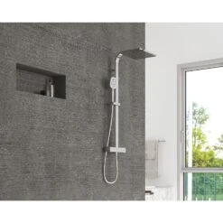 Sturotec Eco-Line 6 L/min Duschsystem Eckig Mit Thermostatarmatur Und Kopfbrause 25 Cm -Hansgrohe Verkäufe sturotec duschsysteme eco line eckig mit 9370844