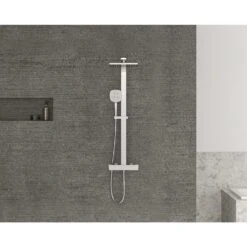Sturotec Eco-Line 6 L/min Duschsystem Eckig Mit Thermostatarmatur Und Kopfbrause 25 Cm -Hansgrohe Verkäufe sturotec duschsysteme eco line eckig mit 9370847