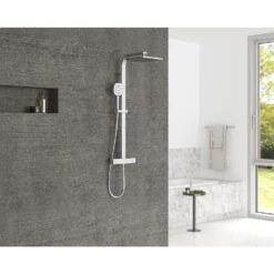 Sturotec Eco-Line 6 L/min Duschsystem Eckig Mit Thermostatarmatur Und Kopfbrause 25 Cm -Hansgrohe Verkäufe sturotec duschsysteme eco line eckig mit 9370850