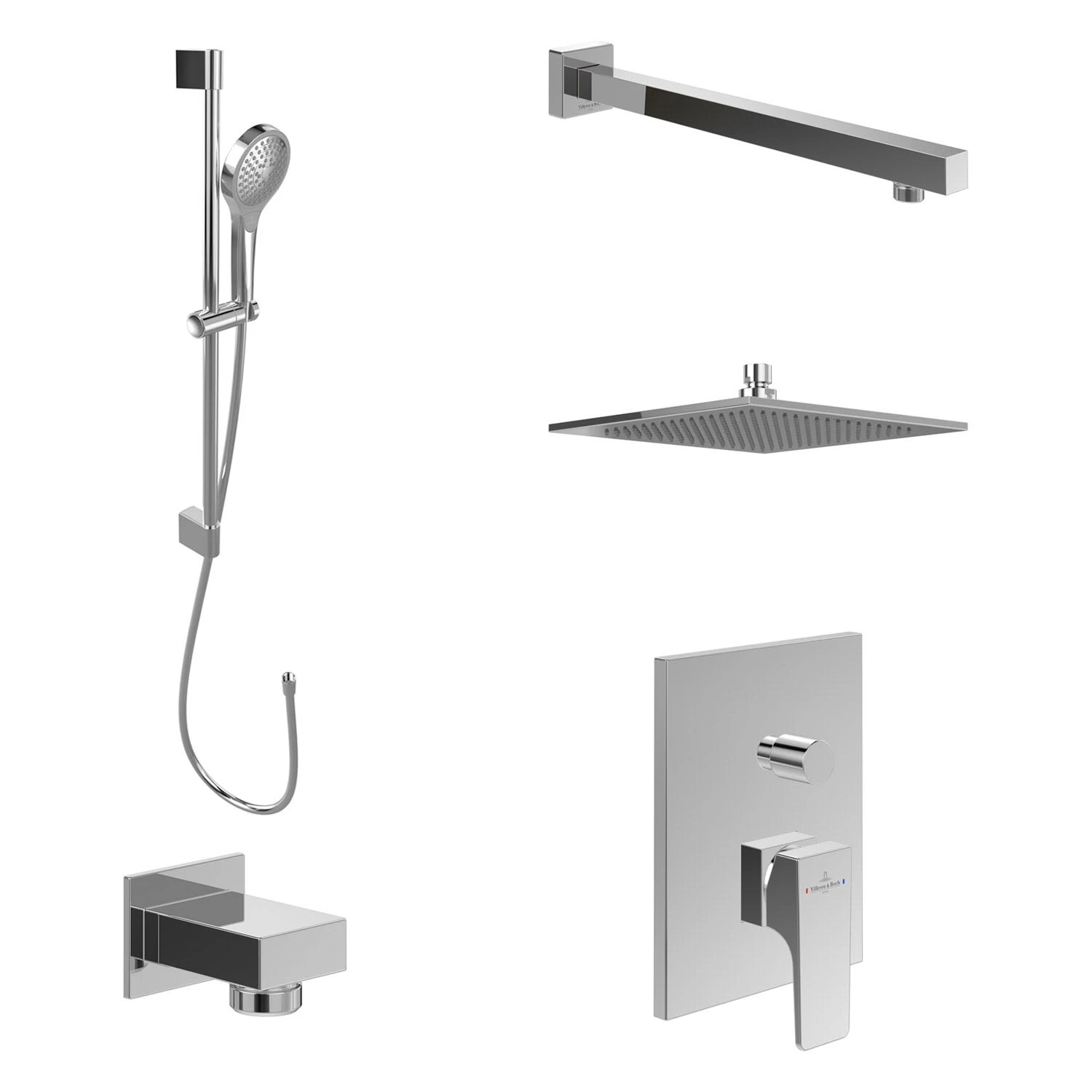 Villeroy & Boch Taro Duschsystem Mit Brausestange, Kopfbrause Und UP-Einhebel-Armatur 1 Villeroy & Boch Taro Duschsystem Mit Brausestange, Kopfbrause Und UP-Einhebel-Armatur